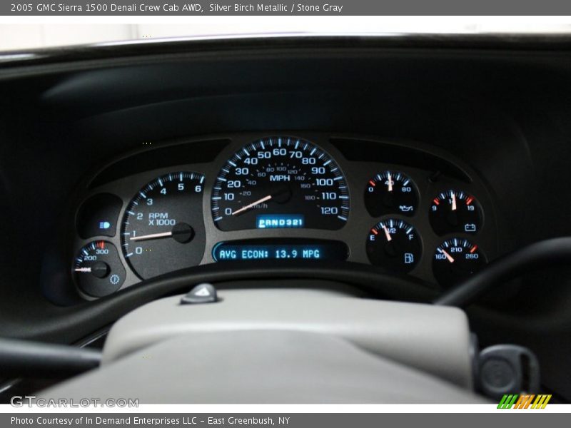 Silver Birch Metallic / Stone Gray 2005 GMC Sierra 1500 Denali Crew Cab AWD