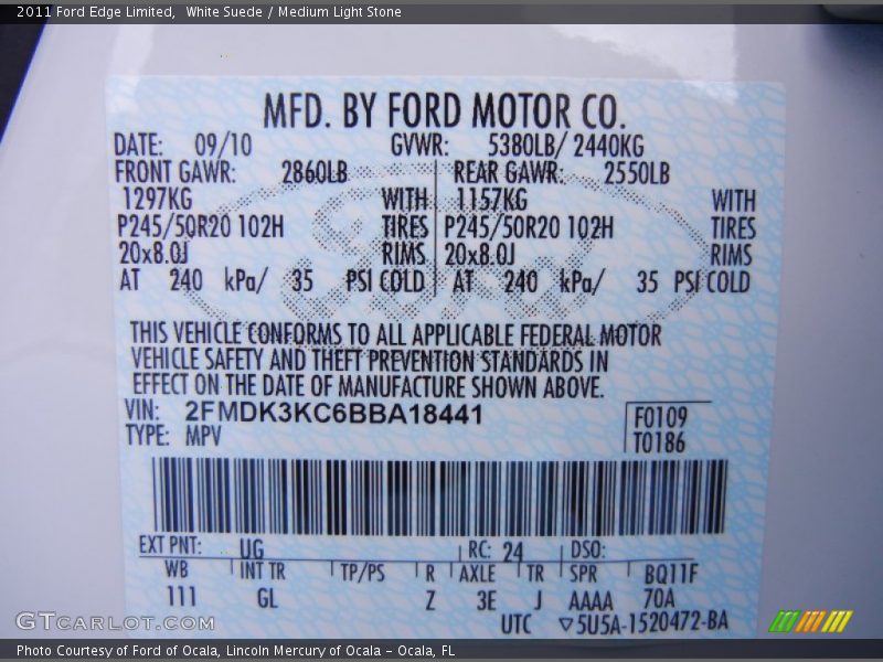 White Suede / Medium Light Stone 2011 Ford Edge Limited