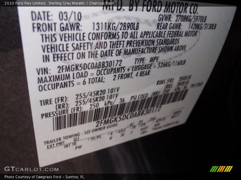 Sterling Grey Metallic / Charcoal Black 2010 Ford Flex Limited