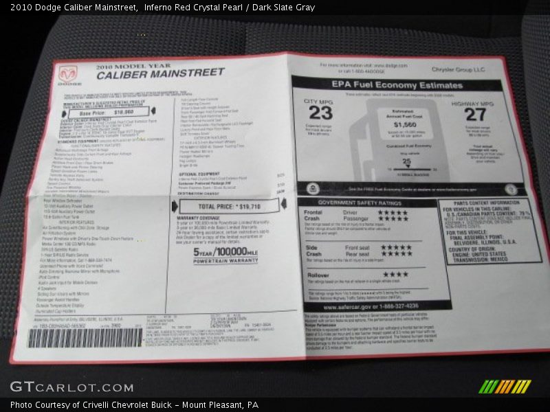  2010 Caliber Mainstreet Window Sticker
