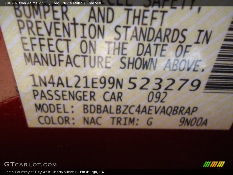 Red Brick Metallic / Charcoal 2009 Nissan Altima 2.5 SL