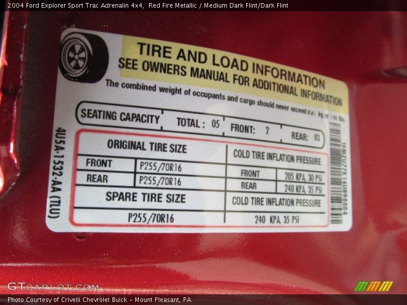 Tire and load information - 2004 Ford Explorer Sport Trac Adrenalin 4x4