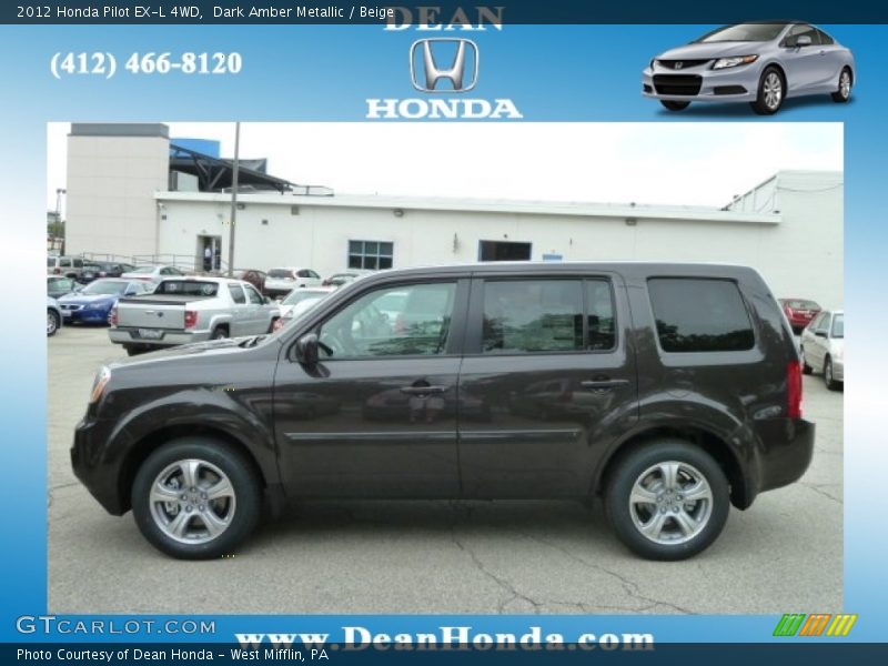 Dark Amber Metallic / Beige 2012 Honda Pilot EX-L 4WD