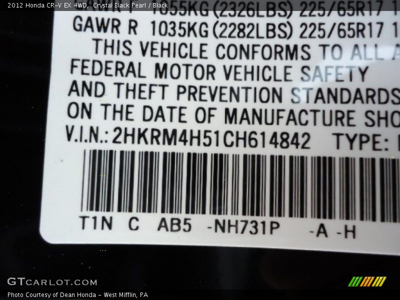 Crystal Black Pearl / Black 2012 Honda CR-V EX 4WD