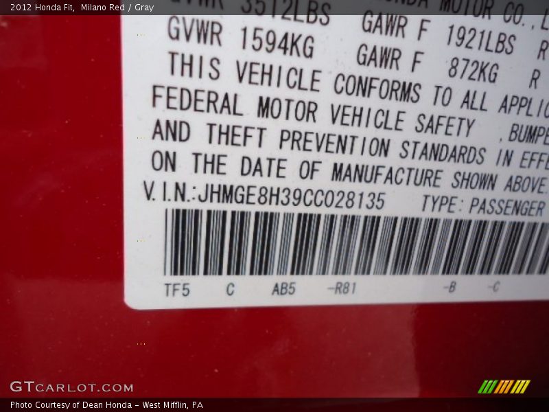 Milano Red / Gray 2012 Honda Fit