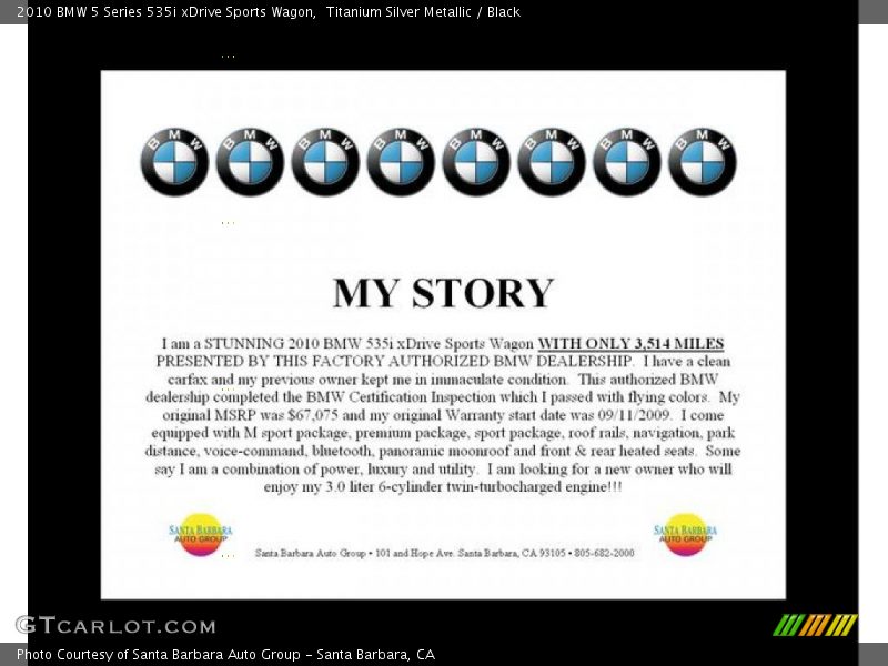 Titanium Silver Metallic / Black 2010 BMW 5 Series 535i xDrive Sports Wagon