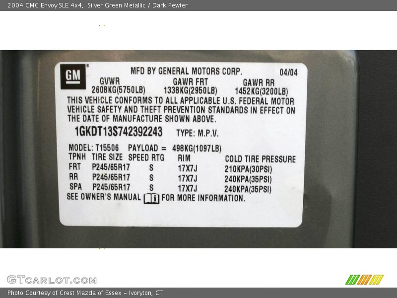 Silver Green Metallic / Dark Pewter 2004 GMC Envoy SLE 4x4