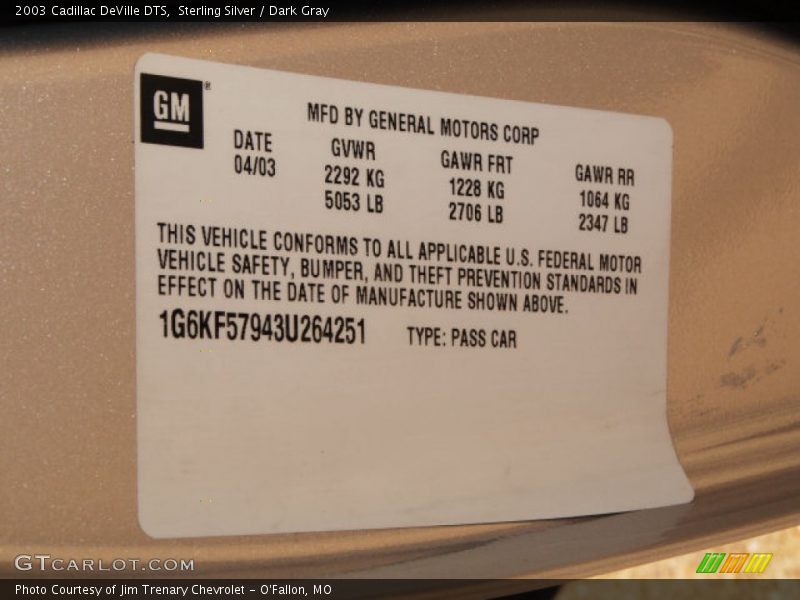 Sterling Silver / Dark Gray 2003 Cadillac DeVille DTS