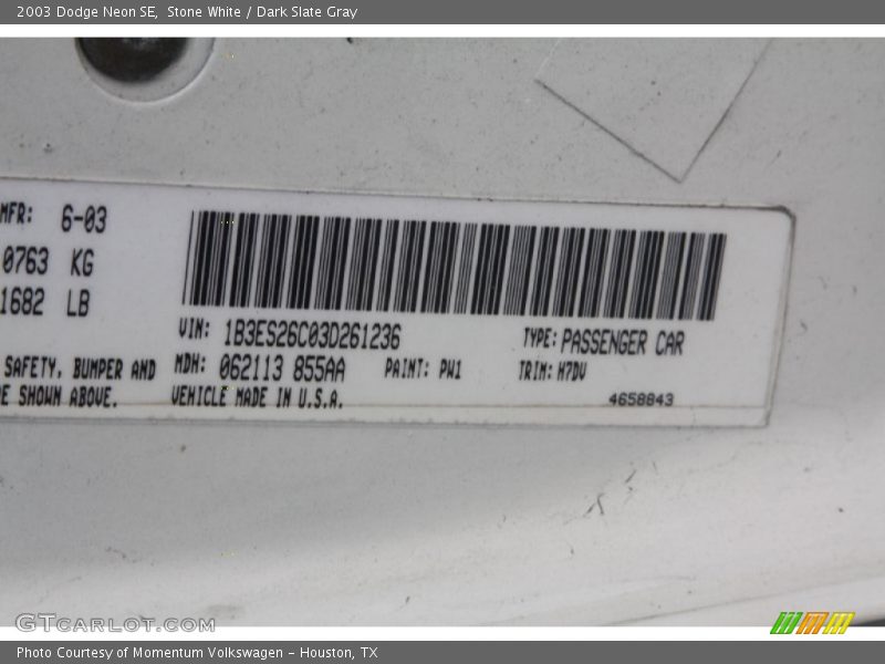 Stone White / Dark Slate Gray 2003 Dodge Neon SE