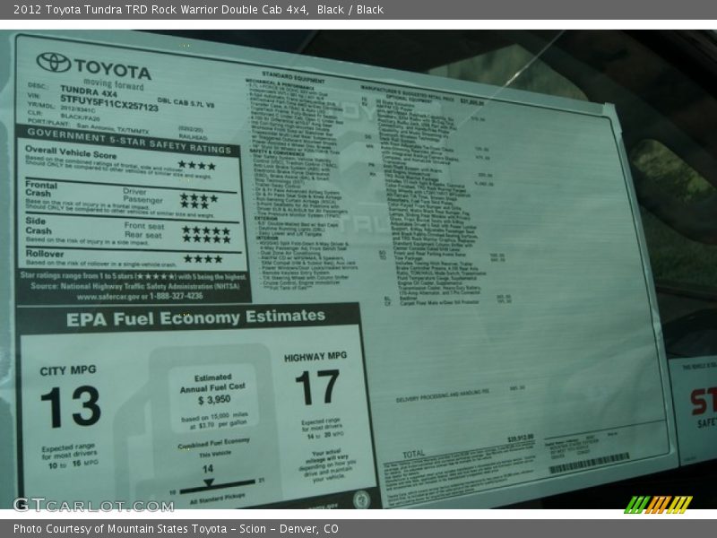  2012 Tundra TRD Rock Warrior Double Cab 4x4 Window Sticker