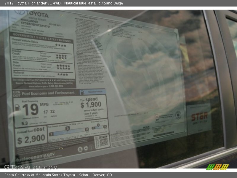 Nautical Blue Metallic / Sand Beige 2012 Toyota Highlander SE 4WD
