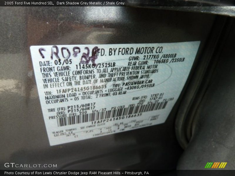Dark Shadow Grey Metallic / Shale Grey 2005 Ford Five Hundred SEL