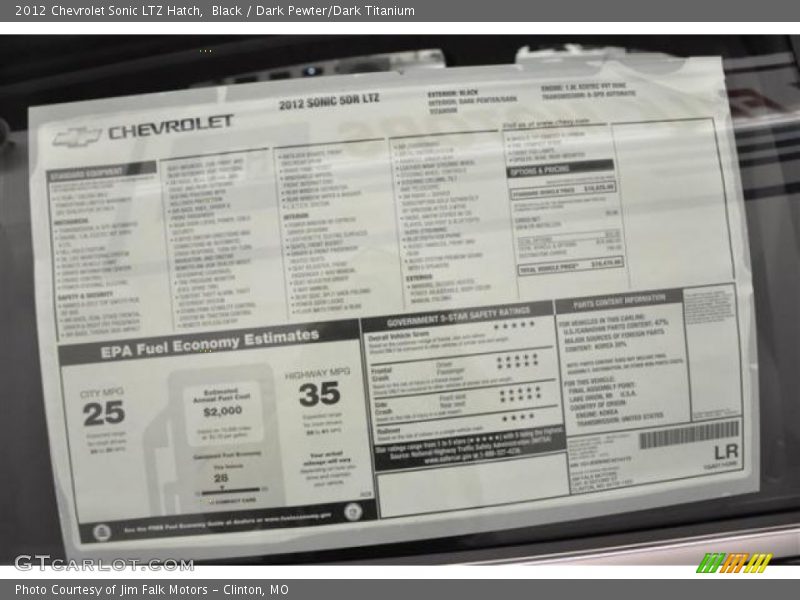 Black / Dark Pewter/Dark Titanium 2012 Chevrolet Sonic LTZ Hatch