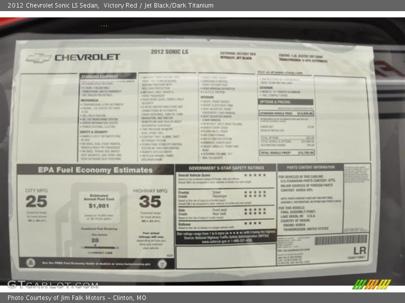 Victory Red / Jet Black/Dark Titanium 2012 Chevrolet Sonic LS Sedan