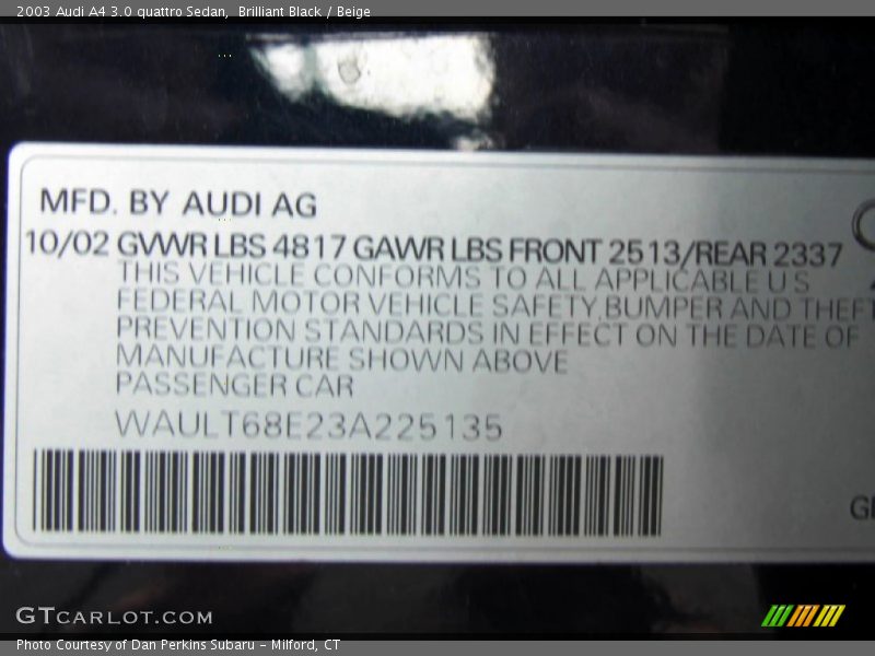 Brilliant Black / Beige 2003 Audi A4 3.0 quattro Sedan