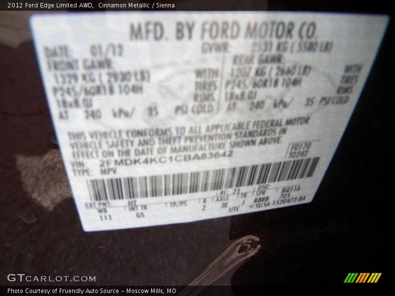 Cinnamon Metallic / Sienna 2012 Ford Edge Limited AWD
