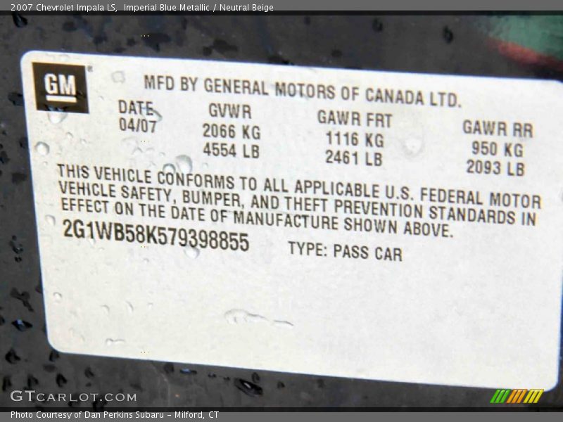 Imperial Blue Metallic / Neutral Beige 2007 Chevrolet Impala LS