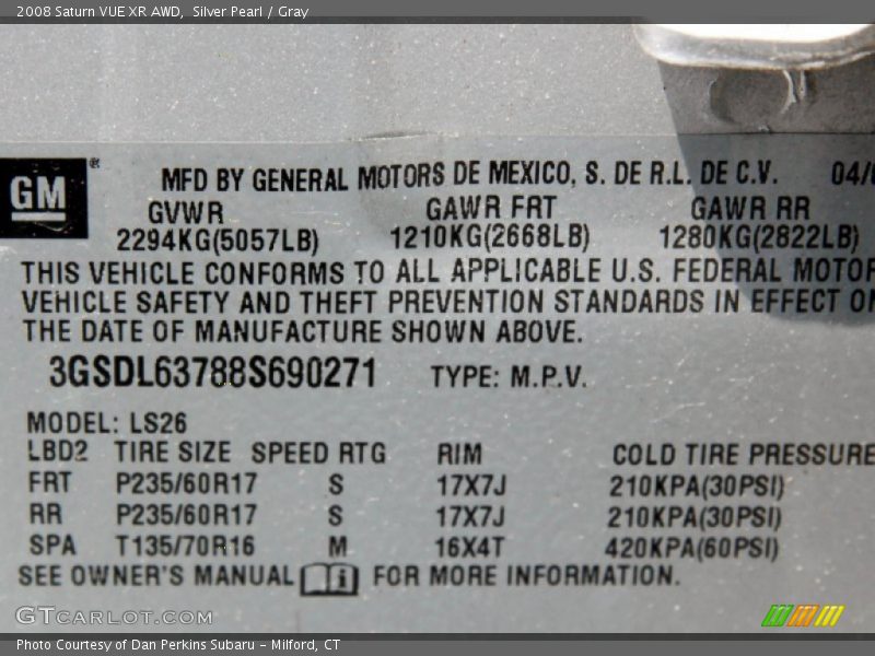 Silver Pearl / Gray 2008 Saturn VUE XR AWD