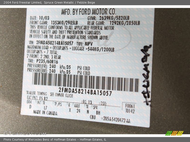 Spruce Green Metallic / Pebble Beige 2004 Ford Freestar Limited