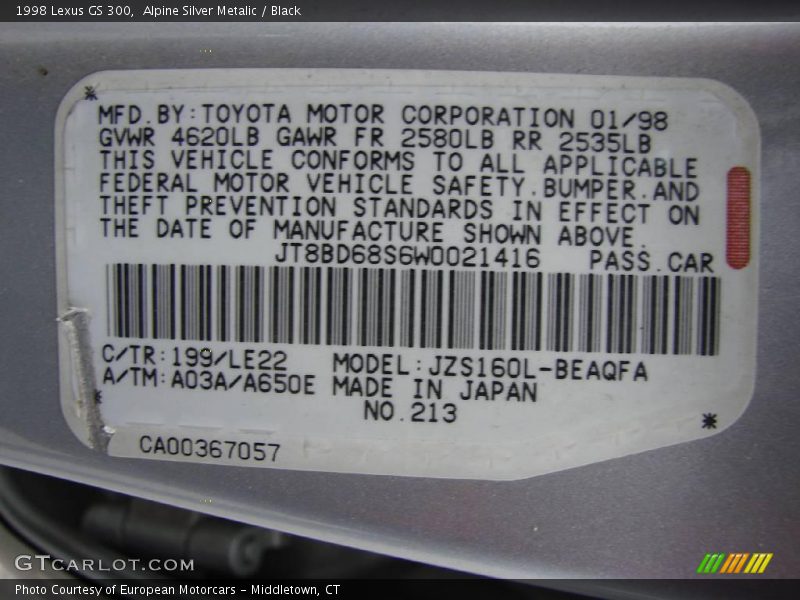 Alpine Silver Metalic / Black 1998 Lexus GS 300