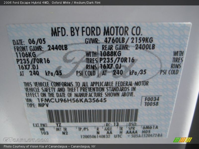 Oxford White / Medium/Dark Flint 2006 Ford Escape Hybrid 4WD