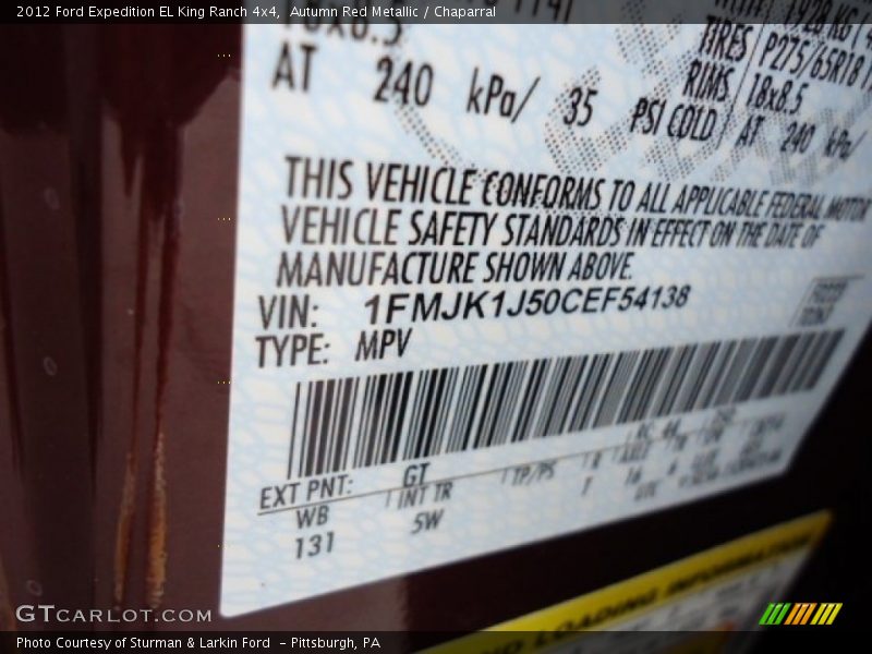 2012 Expedition EL King Ranch 4x4 Autumn Red Metallic Color Code GT