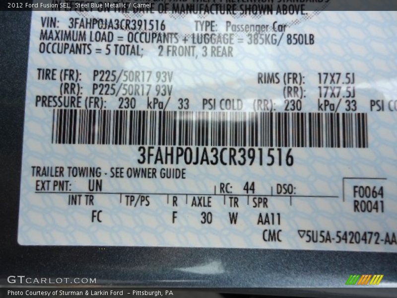 Steel Blue Metallic / Camel 2012 Ford Fusion SEL