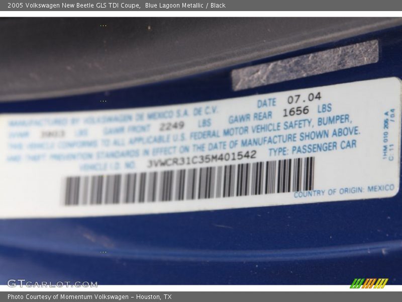 Blue Lagoon Metallic / Black 2005 Volkswagen New Beetle GLS TDI Coupe