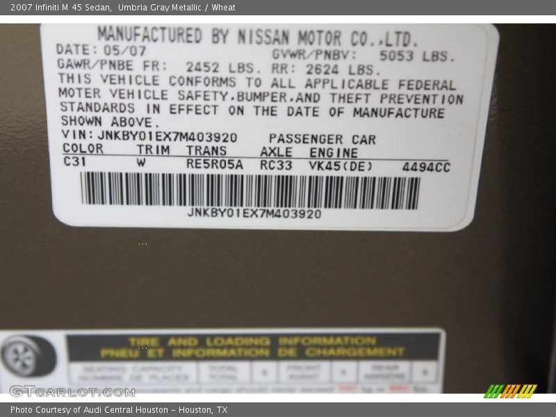 Umbria Gray Metallic / Wheat 2007 Infiniti M 45 Sedan