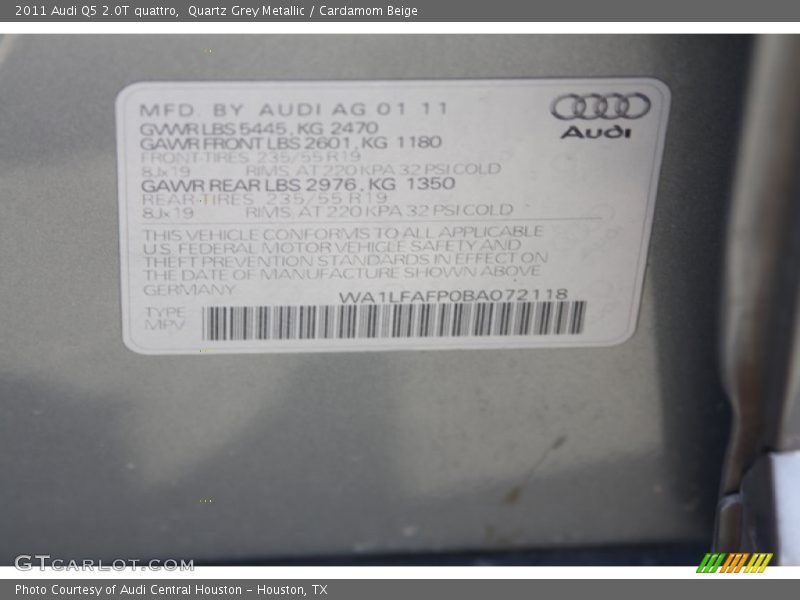 Quartz Grey Metallic / Cardamom Beige 2011 Audi Q5 2.0T quattro