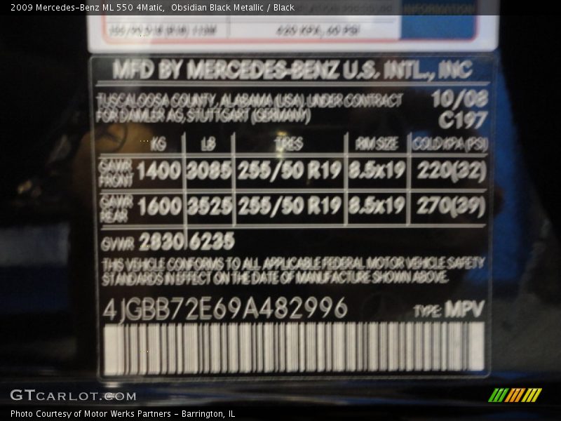 Obsidian Black Metallic / Black 2009 Mercedes-Benz ML 550 4Matic