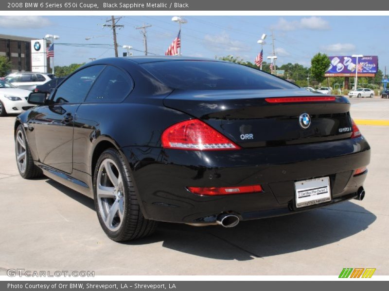 Black Sapphire Metallic / Black 2008 BMW 6 Series 650i Coupe