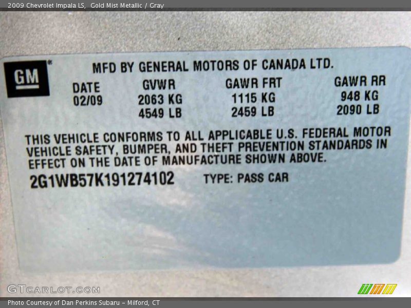 Gold Mist Metallic / Gray 2009 Chevrolet Impala LS