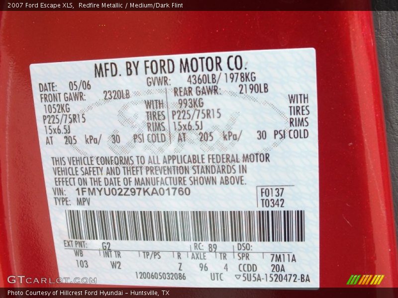 Redfire Metallic / Medium/Dark Flint 2007 Ford Escape XLS