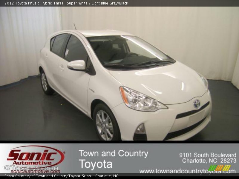 Super White / Light Blue Gray/Black 2012 Toyota Prius c Hybrid Three