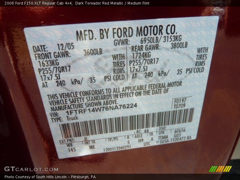Dark Toreador Red Metallic / Medium Flint 2006 Ford F150 XLT Regular Cab 4x4