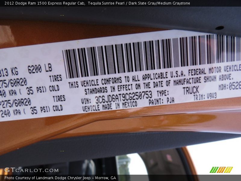 2012 Ram 1500 Express Regular Cab Tequila Sunrise Pearl Color Code PJA