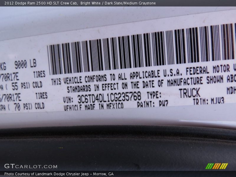 Bright White / Dark Slate/Medium Graystone 2012 Dodge Ram 2500 HD SLT Crew Cab
