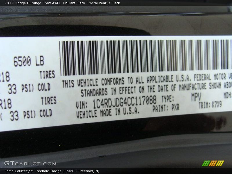 Brilliant Black Crystal Pearl / Black 2012 Dodge Durango Crew AWD