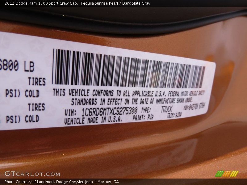 2012 Ram 1500 Sport Crew Cab Tequila Sunrise Pearl Color Code PJA