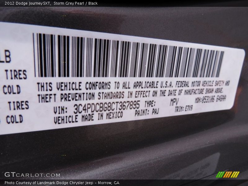 Storm Grey Pearl / Black 2012 Dodge Journey SXT
