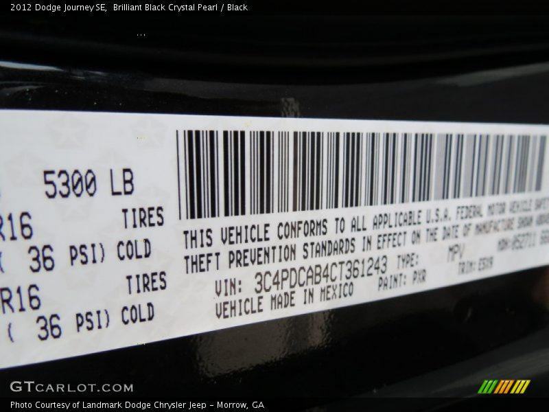 Brilliant Black Crystal Pearl / Black 2012 Dodge Journey SE