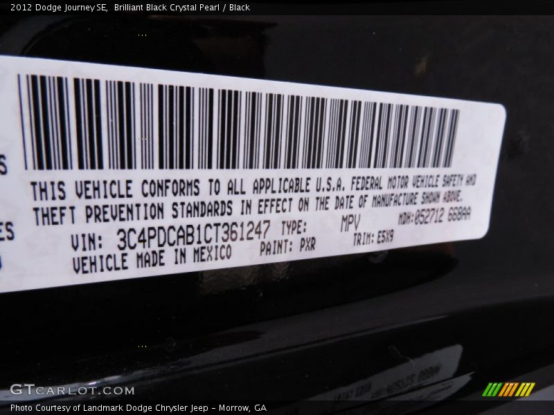 Brilliant Black Crystal Pearl / Black 2012 Dodge Journey SE