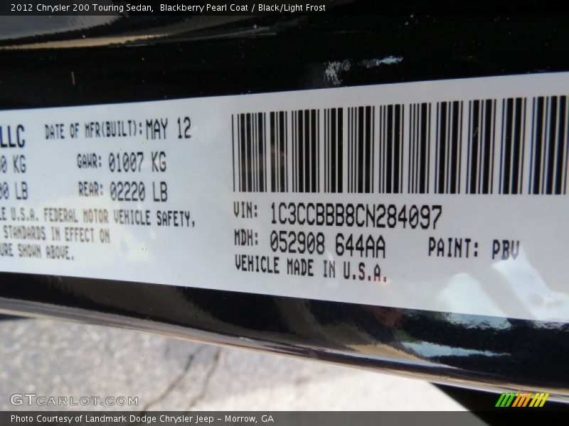 Blackberry Pearl Coat / Black/Light Frost 2012 Chrysler 200 Touring Sedan