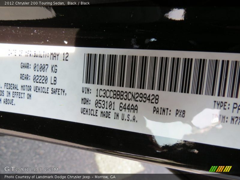 Black / Black 2012 Chrysler 200 Touring Sedan