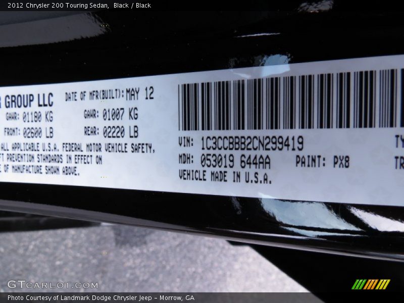 Black / Black 2012 Chrysler 200 Touring Sedan