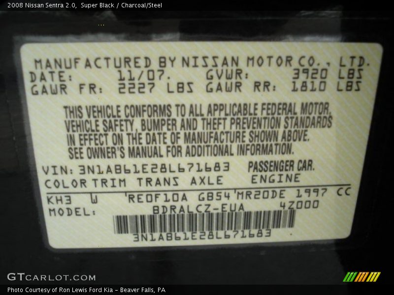 Super Black / Charcoal/Steel 2008 Nissan Sentra 2.0