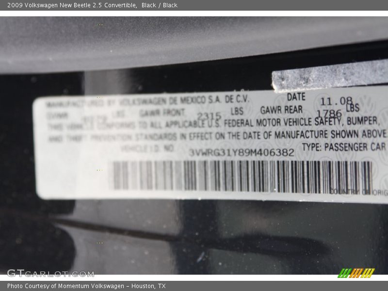 Black / Black 2009 Volkswagen New Beetle 2.5 Convertible
