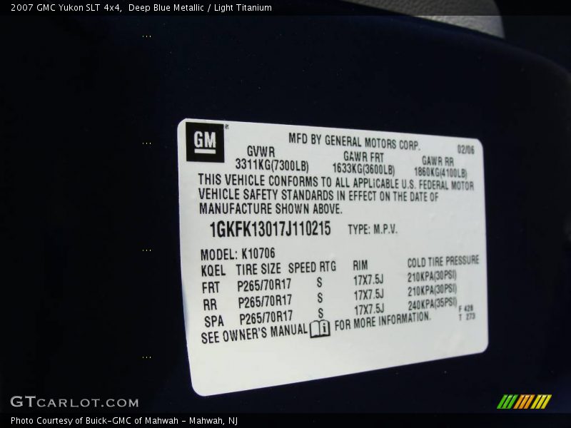 Deep Blue Metallic / Light Titanium 2007 GMC Yukon SLT 4x4