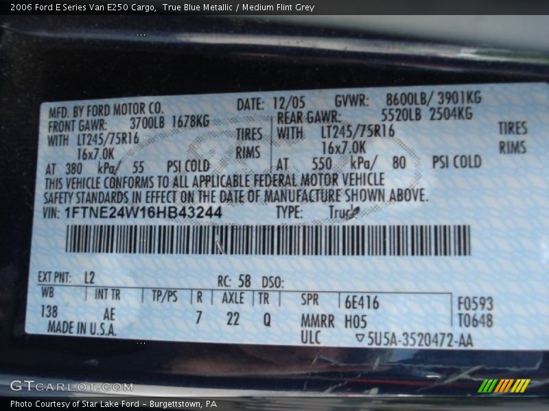 True Blue Metallic / Medium Flint Grey 2006 Ford E Series Van E250 Cargo